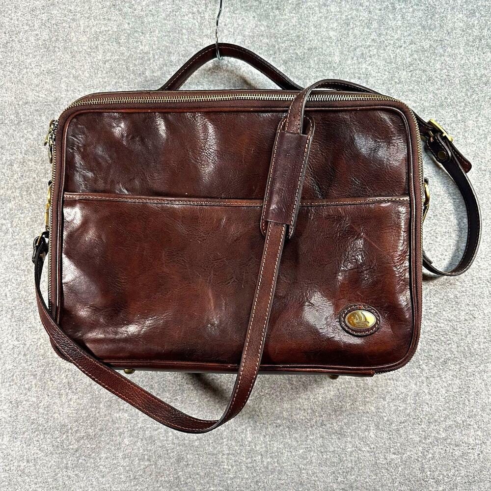 DD Firenze Italian Leather Briefcase Brown Tuscan Veg Tanned Made Italy